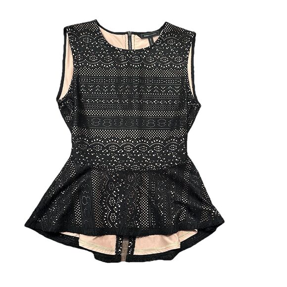 BCBG Maxazria Black Lace Nude Lining y2k Peplum Top Sz XXS Vicktoria Zip - Picture 7 of 11